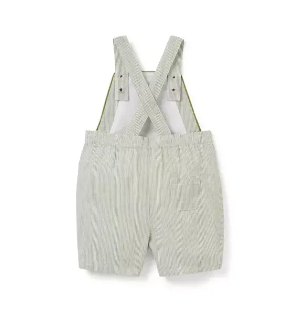 Janie and Jack Pants & Overalls-Baby Striped Linen-Cotton Overall green bean stripe