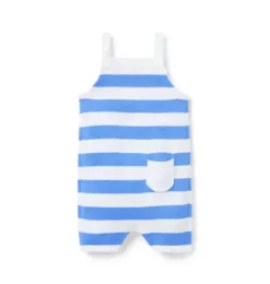 Janie and Jack Pants & Overalls-Baby Striped Lobster Romper soft blue stripe