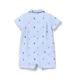 Janie and Jack One-pieces & Rompers-Baby Striped Nautical Icon Pique Romper dreamy blue nautical icon stripe