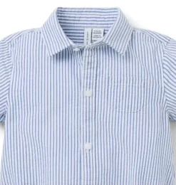 Janie and Jack Tops & Bodysuits-Baby Striped Seersucker Collared Bodysuit atlantic blue stripe