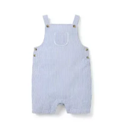 Janie and Jack Pants & Overalls-Baby Striped Seersucker Overall atlantic blue stripe