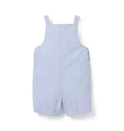 Janie and Jack Pants & Overalls-Baby Striped Seersucker Overall atlantic blue stripe