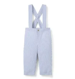 Janie and Jack Pants & Overalls-Baby Striped Seersucker Suspender Pant atlantic blue stripe
