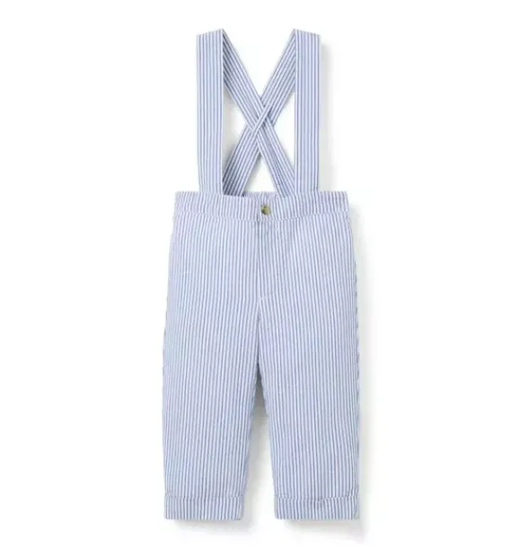 Janie and Jack Pants & Overalls-Baby Striped Seersucker Suspender Pant atlantic blue stripe