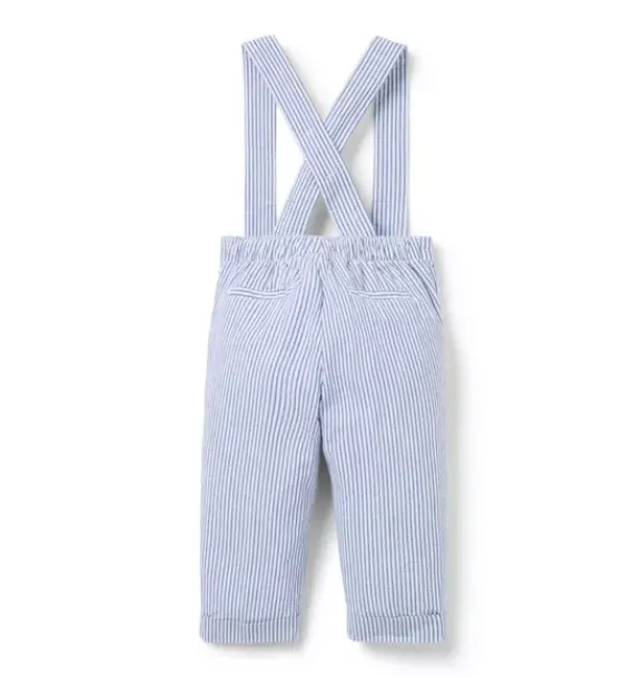 Janie and Jack Pants & Overalls-Baby Striped Seersucker Suspender Pant atlantic blue stripe