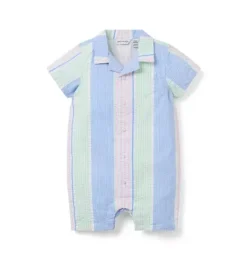 Janie and Jack One-pieces & Rompers-Baby Striped Seersucker Stripe Romper light blue stripe