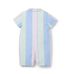 Janie and Jack One-pieces & Rompers-Baby Striped Seersucker Stripe Romper light blue stripe