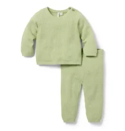 Janie and Jack Sets-Baby Textured Knit Sweater Set coastline green
