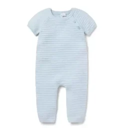 Janie and Jack One-pieces & Rompers-Baby Textured Striped One-Piece soft blue heather stripe