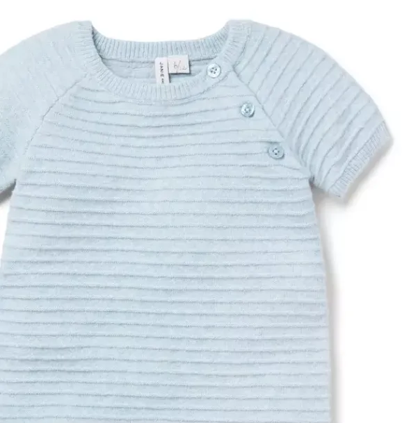 Janie and Jack One-pieces & Rompers-Baby Textured Striped One-Piece soft blue heather stripe