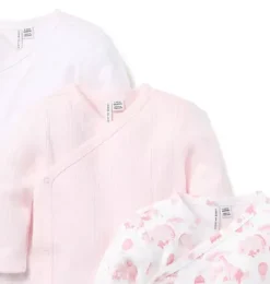 Janie and Jack Tops & Bodysuits-Baby Wrap Bodysuit 3-Pack pink blossom, light pink animal friends toile and jet ivory stripe