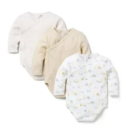 Janie and Jack Tops & Bodysuits|Tops & Bodysuits-Baby Wrap Bodysuit 3-Pack fluffy bunny heather, jet ivory animal friends toile and jet ivory stripe