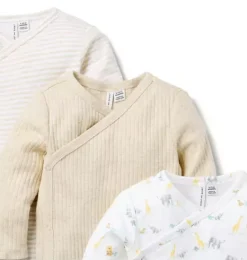 Janie and Jack Tops & Bodysuits|Tops & Bodysuits-Baby Wrap Bodysuit 3-Pack fluffy bunny heather, jet ivory animal friends toile and jet ivory stripe