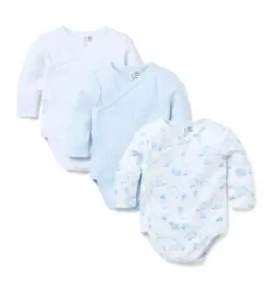 Janie and Jack Tops & Bodysuits-Baby Wrap Bodysuit 3-Pack bundle blue, light blue animal friends toile and white stripe