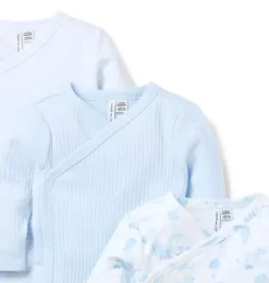 Janie and Jack Tops & Bodysuits-Baby Wrap Bodysuit 3-Pack bundle blue, light blue animal friends toile and white stripe