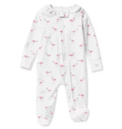 Janie and Jack Baby Pajamas|Petite Plume-Baby's Pima Ruffle Collar Romper in flamingos