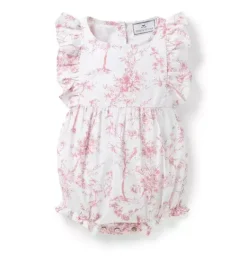 Janie and Jack Baby Pajamas|Petite Plume-Baby's Twill Ruffled Romper in pink timeless toile