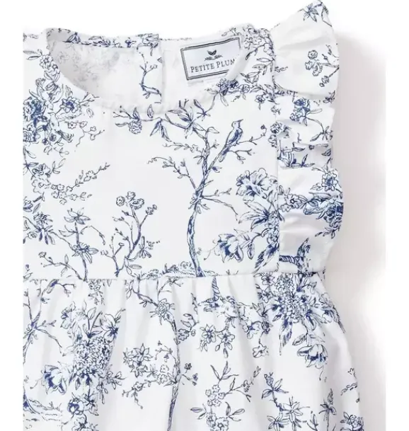 Janie and Jack Baby Pajamas|Petite Plume-Baby's Twill Ruffled Romper in blue timeless toile