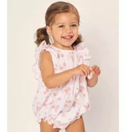 Janie and Jack Petite Plume|Baby Pajamas-Baby's Twill Ruffled Romper in seashell splendor