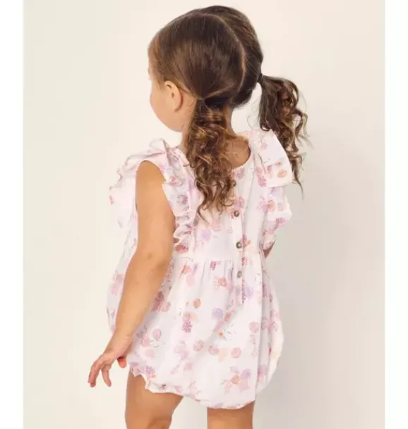 Janie and Jack Petite Plume|Baby Pajamas-Baby's Twill Ruffled Romper in seashell splendor