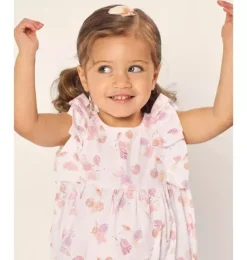 Janie and Jack Petite Plume|Baby Pajamas-Baby's Twill Ruffled Romper in seashell splendor
