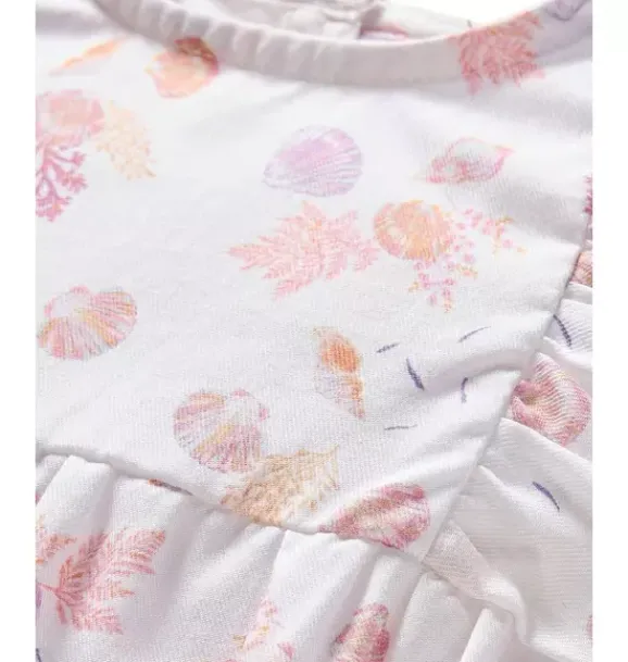 Janie and Jack Petite Plume|Baby Pajamas-Baby's Twill Ruffled Romper in seashell splendor