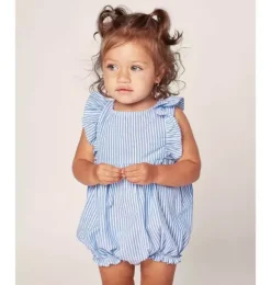 Janie and Jack Baby Pajamas|Petite Plume-Baby's Twill Ruffled Romper in french blue seersucker