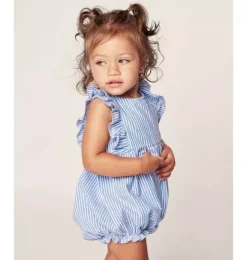 Janie and Jack Baby Pajamas|Petite Plume-Baby's Twill Ruffled Romper in french blue seersucker