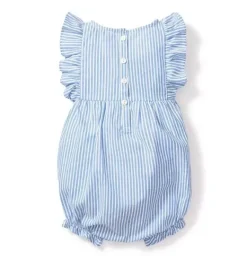 Janie and Jack Baby Pajamas|Petite Plume-Baby's Twill Ruffled Romper in french blue seersucker