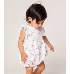 Janie and Jack Baby Pajamas|Petite Plume-Baby's Twill Ruffled Romper in flamingos