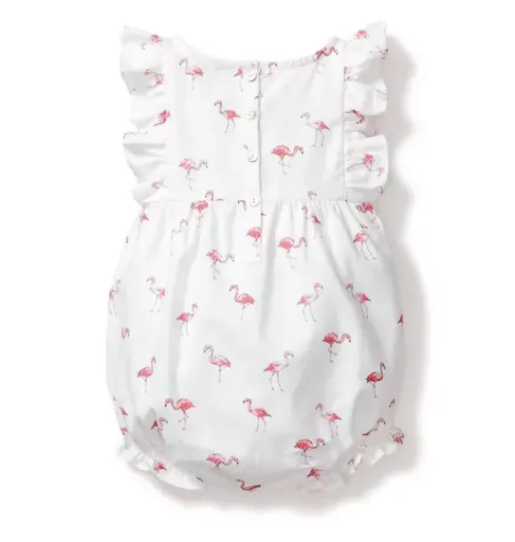 Janie and Jack Baby Pajamas|Petite Plume-Baby's Twill Ruffled Romper in flamingos