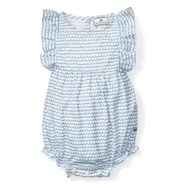 Janie and Jack Baby Pajamas|Petite Plume-Baby's Twill Ruffled Romper in la mer