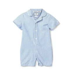 Janie and Jack Baby Pajamas|Petite Plume-Baby's Twill Summer Romper in french blue seersucker