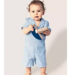 Janie and Jack Baby Pajamas|Petite Plume-Baby's Twill Summer Romper in french blue seersucker