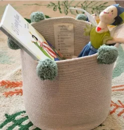Janie and Jack Storage-Basket Bubbly  Natural-Green natural and green