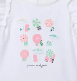 Janie and Jack Short Sleeve Tops-Beach Umbrella Ruffle Sleeve Tee white