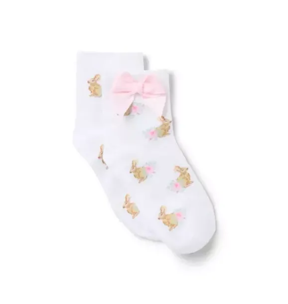 Janie and Jack Socks & Tights-Bunny Bow Sock white bunny