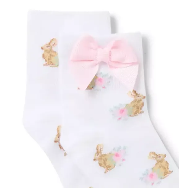 Janie and Jack Socks & Tights-Bunny Bow Sock white bunny