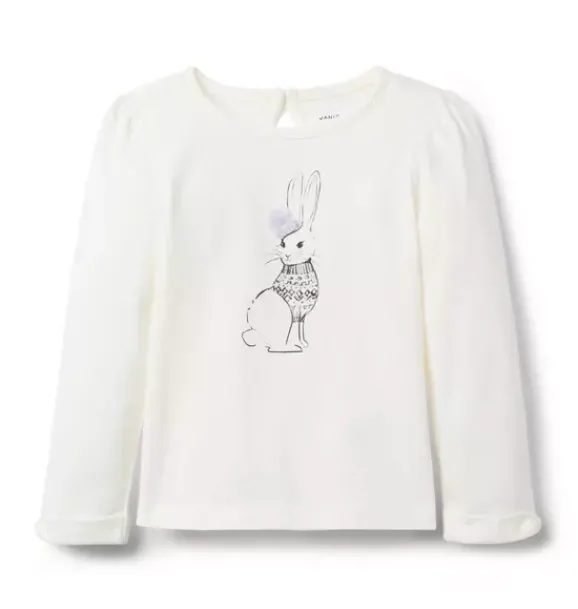 Janie and Jack Long Sleeve Tops-Bunny Tee ivory