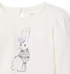 Janie and Jack Long Sleeve Tops-Bunny Tee ivory