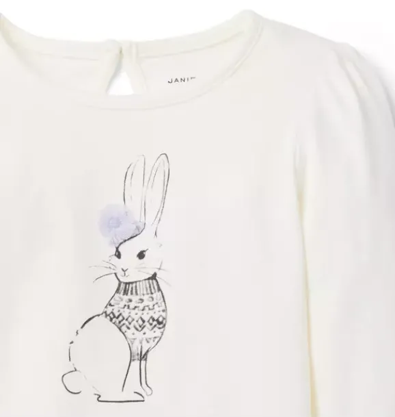 Janie and Jack Long Sleeve Tops-Bunny Tee ivory