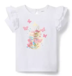Janie and Jack Short Sleeve Tops-Butterfly Ruffle Sleeve Tee white