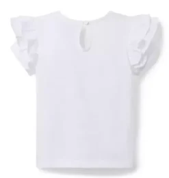 Janie and Jack Short Sleeve Tops-Butterfly Ruffle Sleeve Tee white