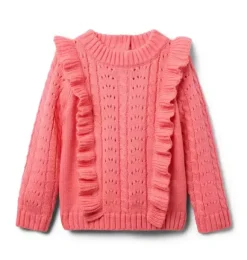 Janie and Jack Sweaters & Sweatshirts-Cable Knit Ruffle Sweater flamingo
