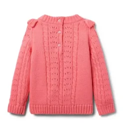 Janie and Jack Sweaters & Sweatshirts-Cable Knit Ruffle Sweater flamingo
