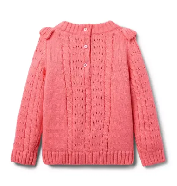 Janie and Jack Sweaters & Sweatshirts-Cable Knit Ruffle Sweater flamingo