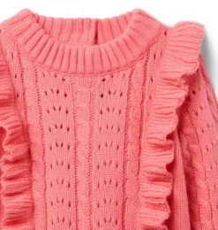 Janie and Jack Sweaters & Sweatshirts-Cable Knit Ruffle Sweater flamingo