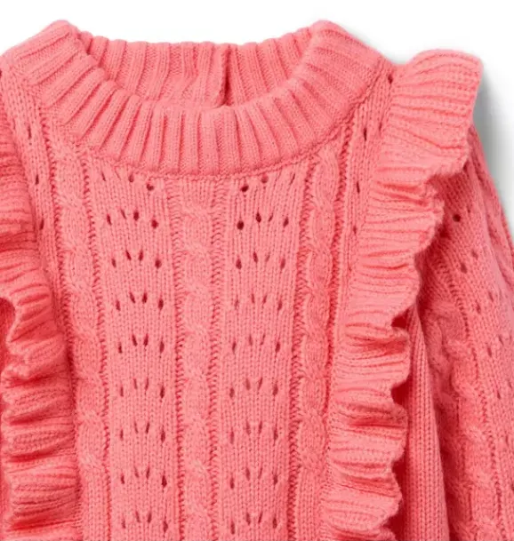 Janie and Jack Sweaters & Sweatshirts-Cable Knit Ruffle Sweater flamingo