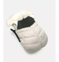 Janie and Jack Car Seats-Car Seat Cocoon - Tundra heather beige - white faux fur