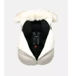 Janie and Jack Car Seats-Car Seat Cocoon - Tundra heather beige - white faux fur